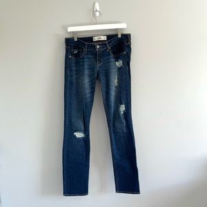 Hollister Dark Blue Distressed Straight Leg Jeans